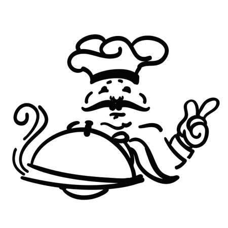 chef serving a tray linesのイラスト素材