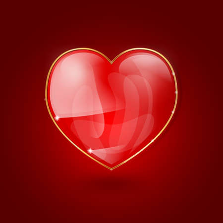 glossy heart in golden frame on red backgroundのイラスト素材