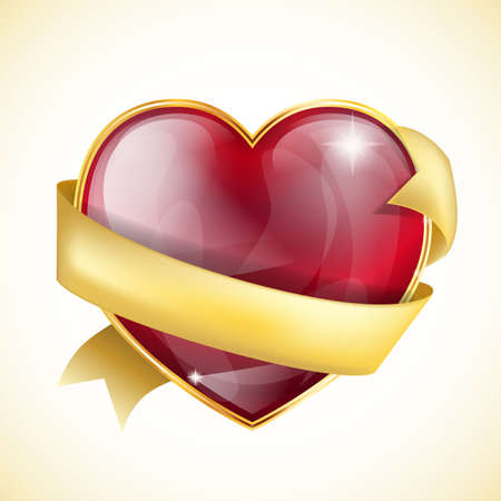glossy heart with golden ribbonのイラスト素材