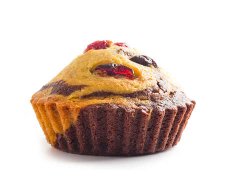 home made cupcake with guelder-rose berry and raisin on whiteの写真素材
