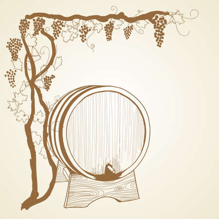 grapevine and barrel as vintage illustrationのイラスト素材