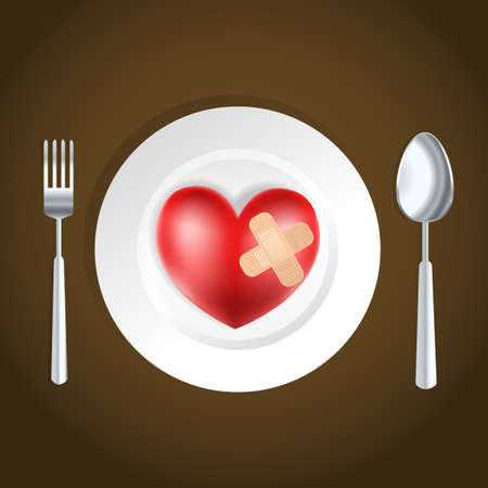 heart health concept fork, knife and heartのイラスト素材