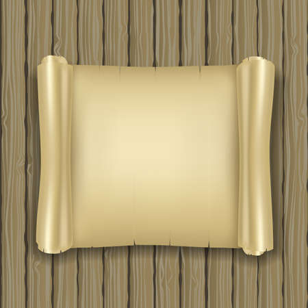 realistic ancient scrolls on wooden backgroundのイラスト素材