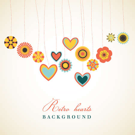 retro flowers with hearts backgroundのイラスト素材