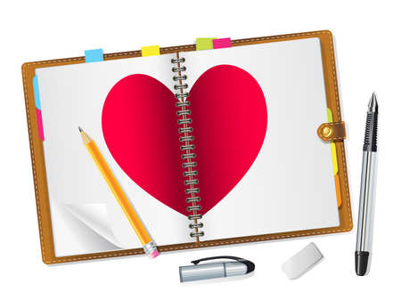 open diary with a red heart のイラスト素材