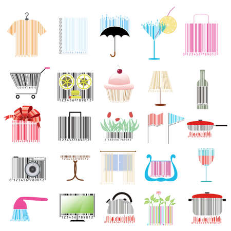set of stylized bar-codes on various themesのイラスト素材
