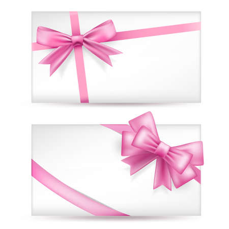 cards with pink bows with ribbonsのイラスト素材
