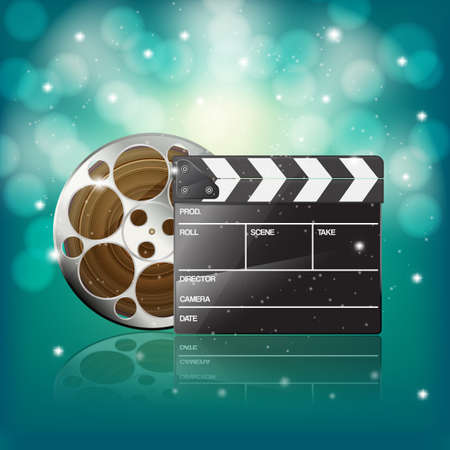 clapper and film on starry backgroundのイラスト素材