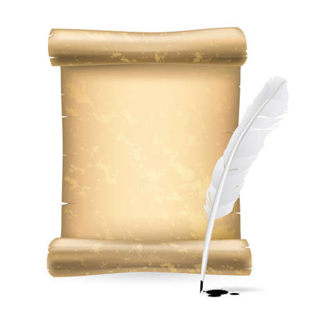 white feather and old scrollのイラスト素材