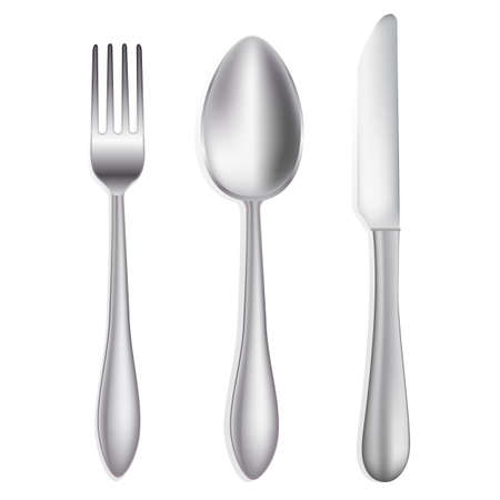 knife,spoon and fork on whiteのイラスト素材