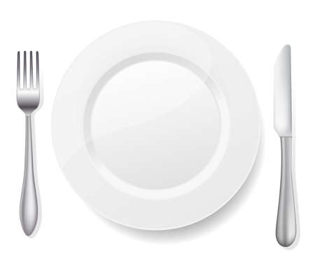plate with knife and fork on whiteのイラスト素材