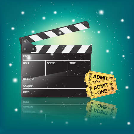 cinema illustration with clapper and ticketsのイラスト素材