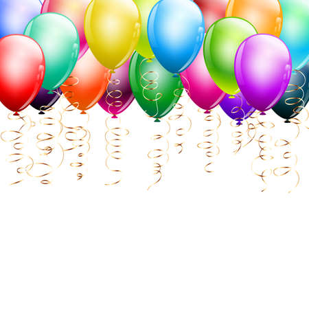 colorful balloons as top border on whiteのイラスト素材