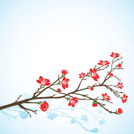 background with sring tree red flowersのイラスト素材