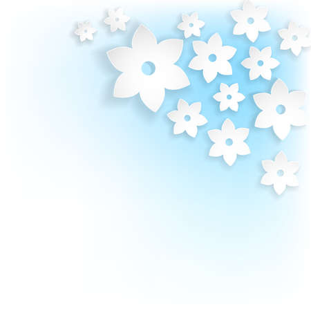 abstract white flowers with shadows on blueのイラスト素材