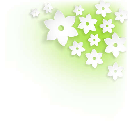 abstract white flowers with shadows on greenのイラスト素材