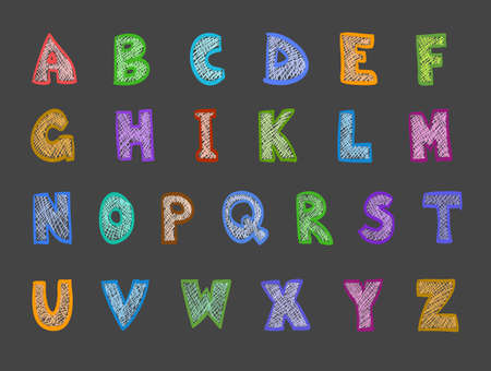 cartoon hand drawn abc set on darkのイラスト素材