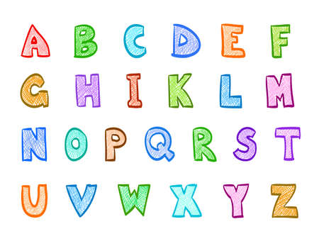cartoon hand drawn abc set on whiteのイラスト素材