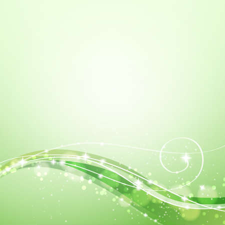 abstract green background with flowing lines and sparklesのイラスト素材