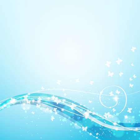 blue background with waves,lights and butterflies のイラスト素材
