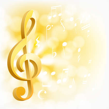 golden musical key with notes on yellow backgroundのイラスト素材