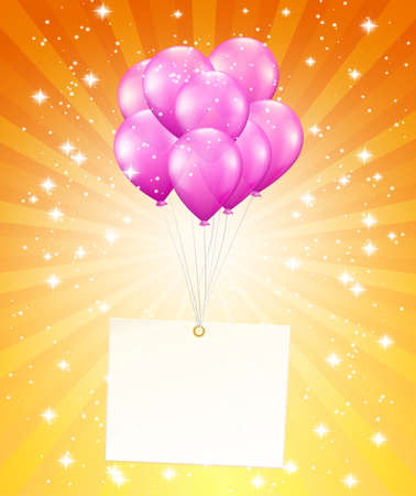 balloons and a card on background with starsのイラスト素材