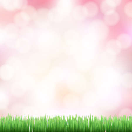 spring pink bokeh background with green grassのイラスト素材