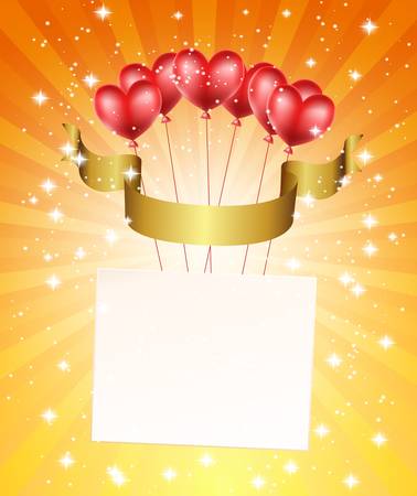 flying hearts with ribbon and background のイラスト素材