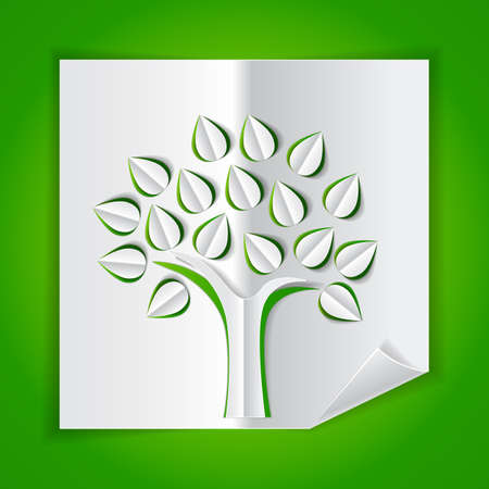 tree on green made of paper cut outのイラスト素材