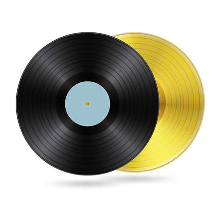 Black vinyl and golden disc with blank label のイラスト素材
