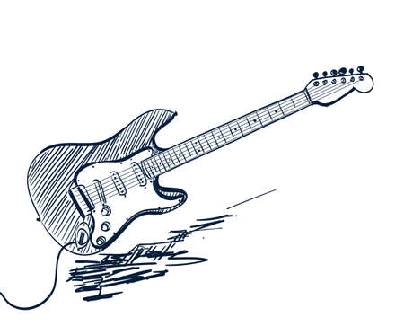 hand drawn electric guitar on whiteのイラスト素材