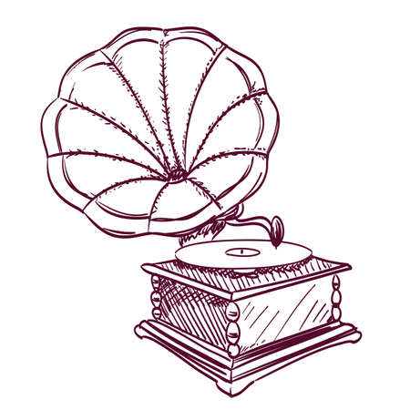 phonograph hand drawn on whiteのイラスト素材