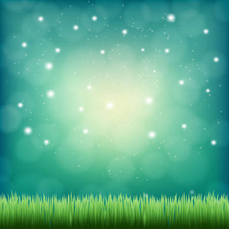green grass under the night fantasy sky のイラスト素材