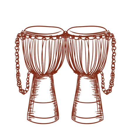 hand drawn african wooden djembe drumのイラスト素材