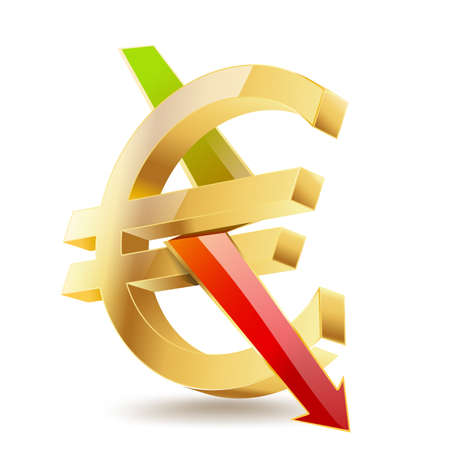 euro golden symbol with falling arrow signのイラスト素材