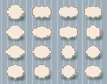 set of vintage frames on striped retro backgroundのイラスト素材