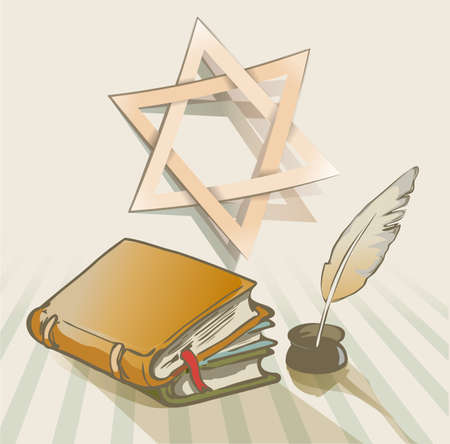 old books a feather and star of Davidのイラスト素材