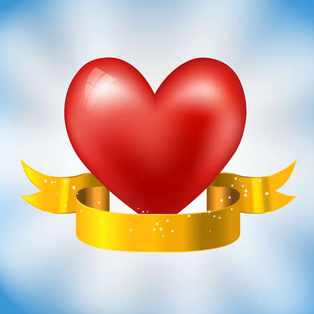 heart and golden ribbon with sparklesのイラスト素材