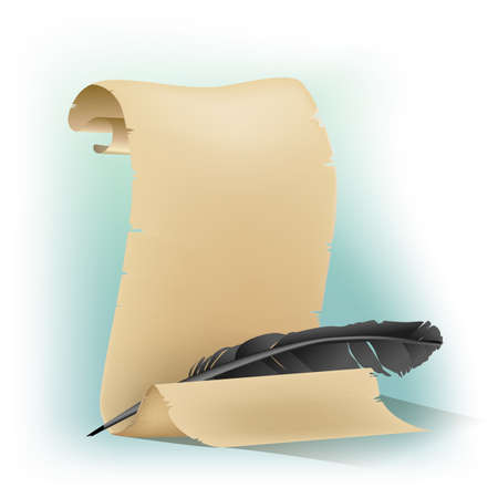 black feather and old scrollのイラスト素材