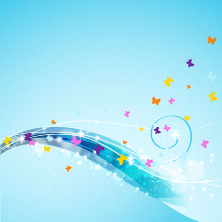 butterflies flying on abstract flowing backgroundのイラスト素材