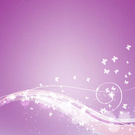 orchid color background with waves,lights and butterfliesのイラスト素材
