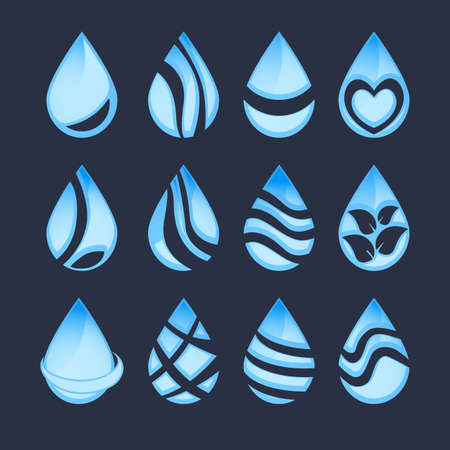 set of water symbols on darkのイラスト素材