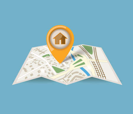 map icon with pointer on blue backgroundのイラスト素材