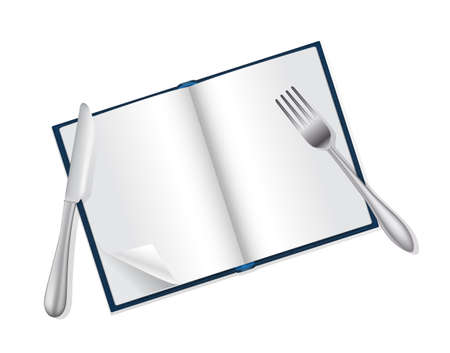 open book, fork and knife reading and food conceptのイラスト素材