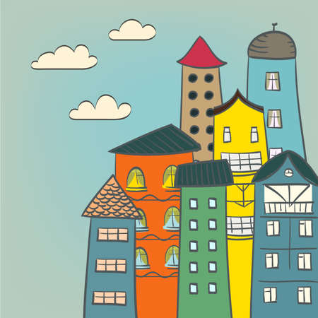 retro houses drawing as backgroundのイラスト素材