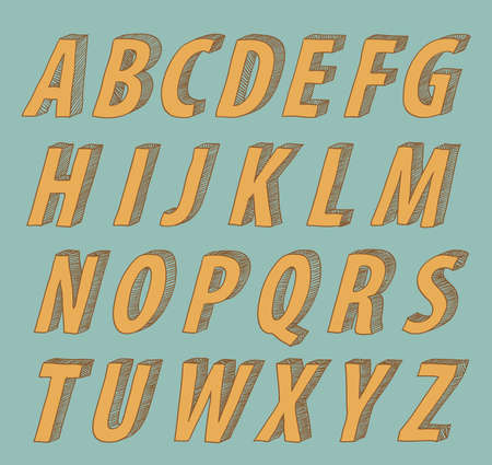hand drawn retro abc 3d lettersのイラスト素材