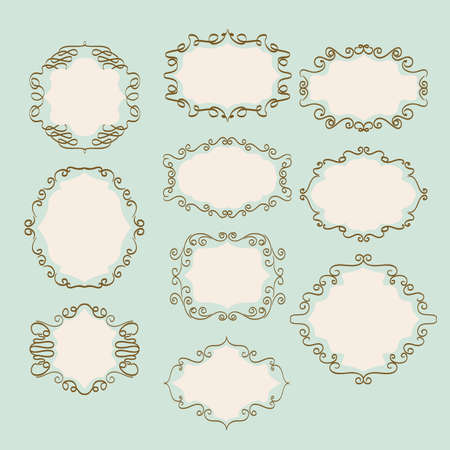 set of vintage doodle framesのイラスト素材
