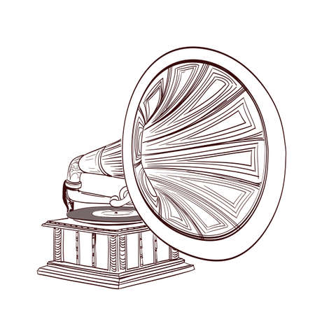 hand drawn gramophone on whiteのイラスト素材