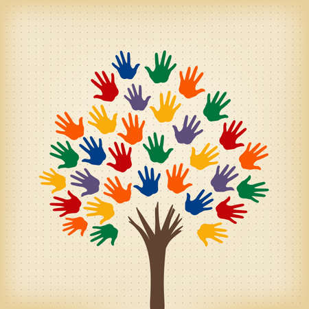 abstract tree with open hands as leavesのイラスト素材