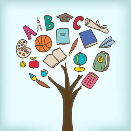 abstract tree with school utensils as leavesのイラスト素材